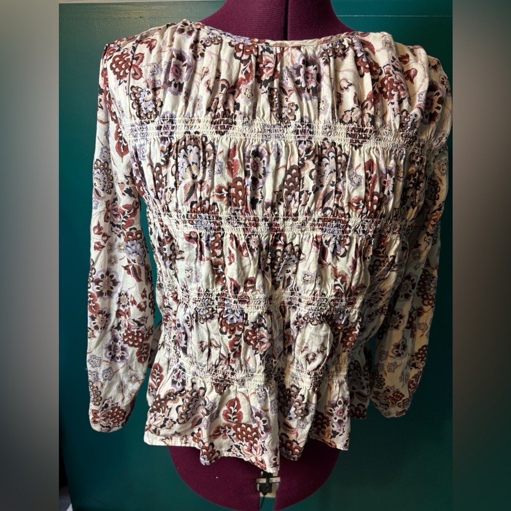 a.n.a Cream and Brown Floral Blouse